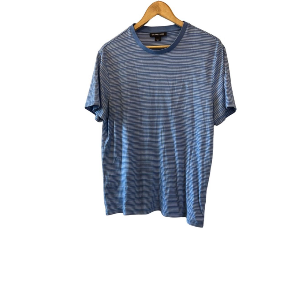 MENS MICHEAL KORS Blue Striped Crew Neck Short Sleeve Shirt L